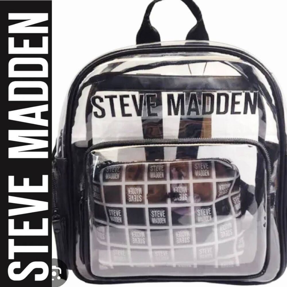 Steve Madden BIrma Logo Clear Backpack w/Block Logo Pouch
